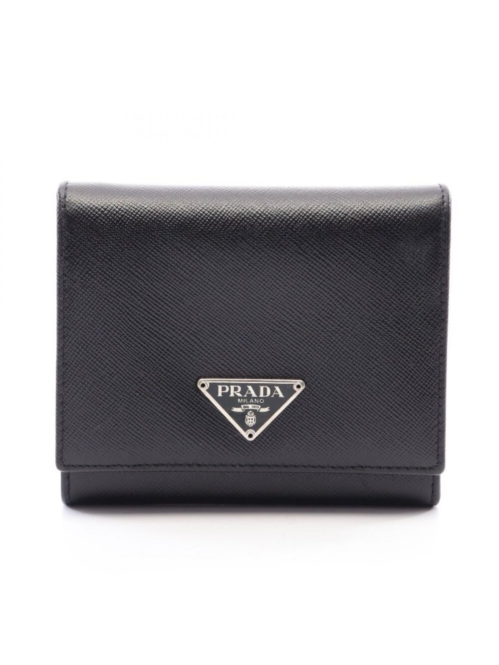 Prada Trifold Wallet Saffiano Black Leather Triangle Logo